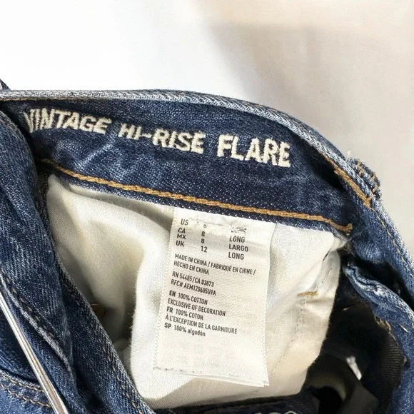 American Eagle Outfitters Size 8 Jeans Long Distressed High Rise Flare Blue 763 - Picture 11 of 11